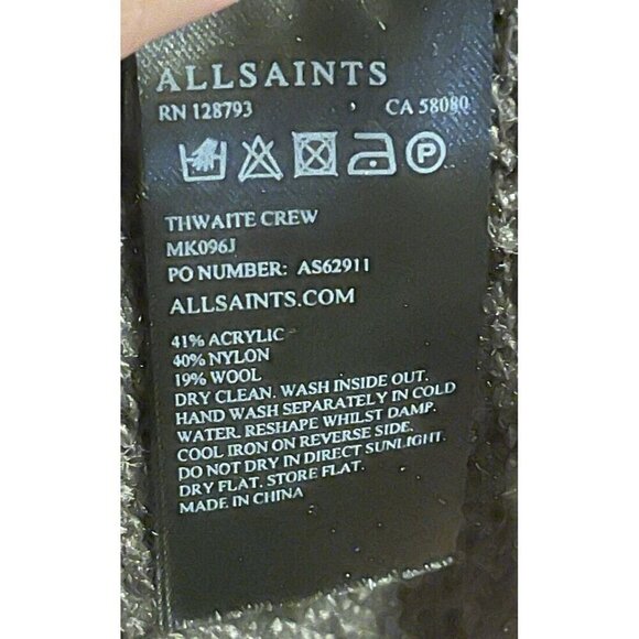 AllSaints Wool Blend Sweater Men's S Army Green Long Sleeve Crewneck Pullover - Picture 4 of 8